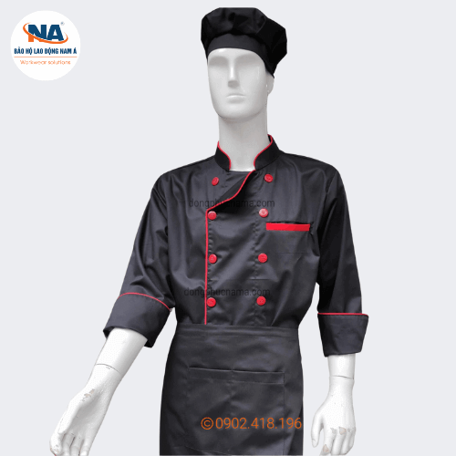 Áo đầu bếp Nam Á Đà Nẵng dài tay 2 ao bep den dai tay nam a