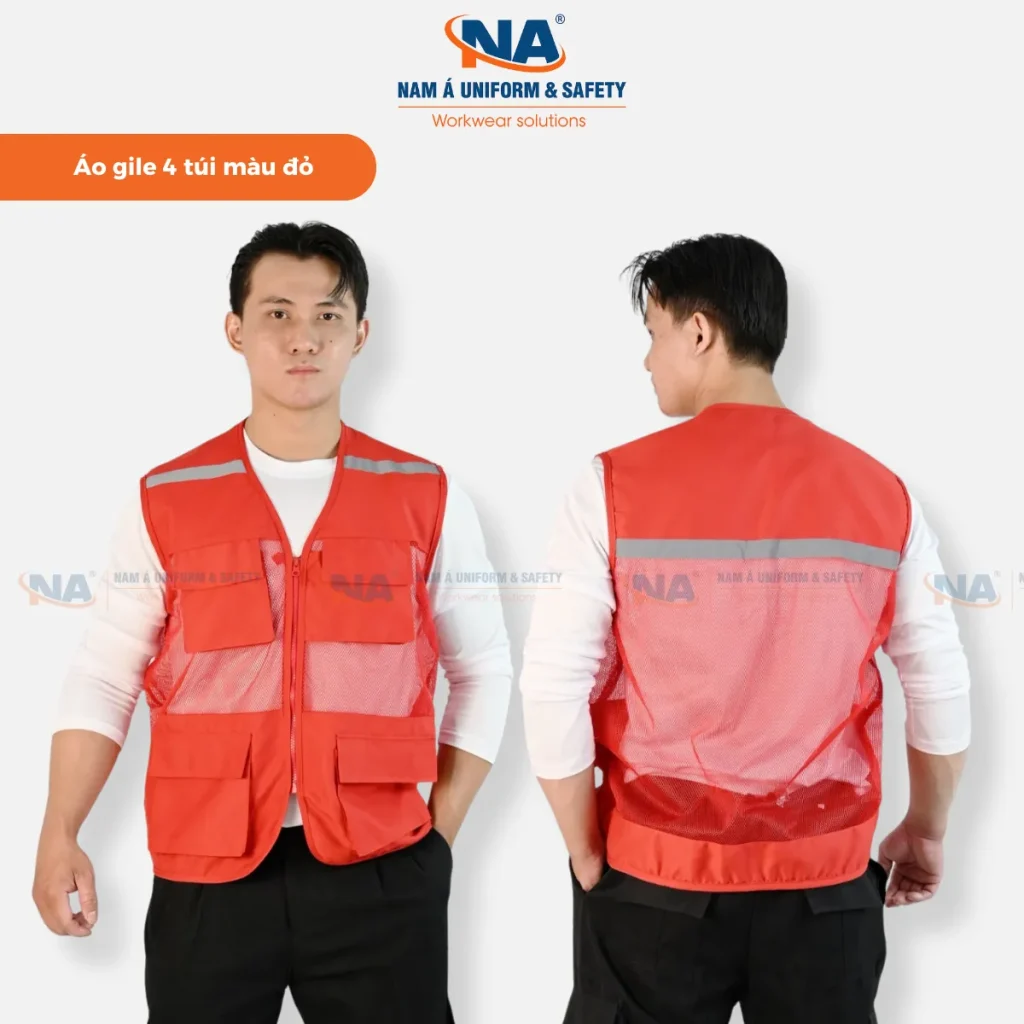 Áo ghi lê kỹ sư phản quang 4 túi hộp 02