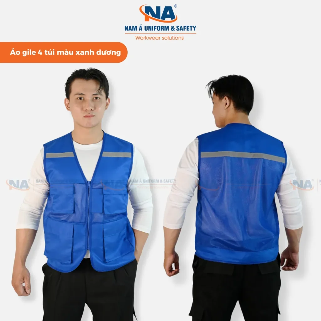 Áo ghi lê kỹ sư phản quang 4 túi hộp 05 màu xanh dương