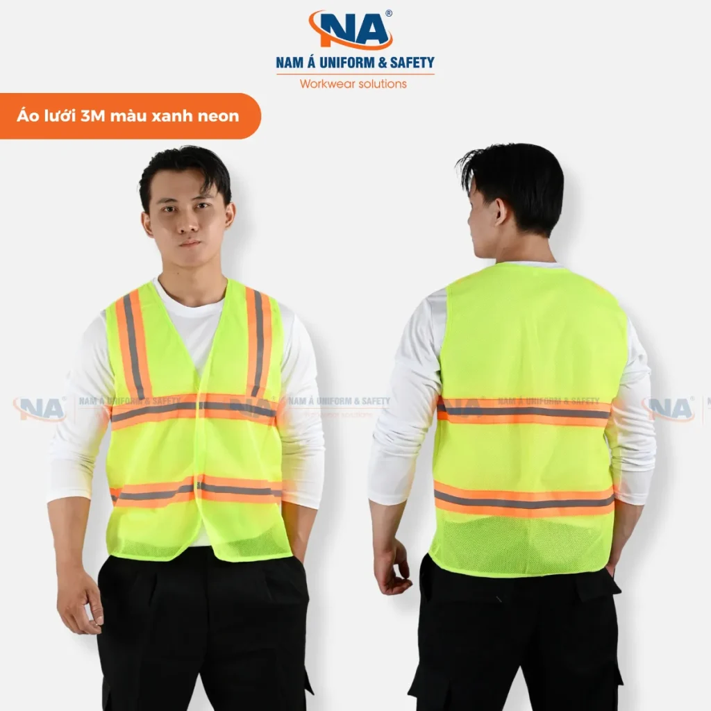 Áo lưới phản quang 3M01 Xanh neon phối cam