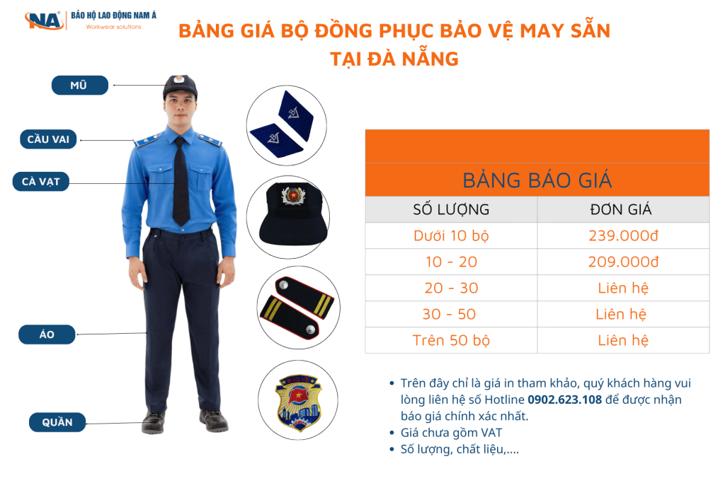Bảng giá đồng phục bảo vệ may sẵn tại Đà Nẵng