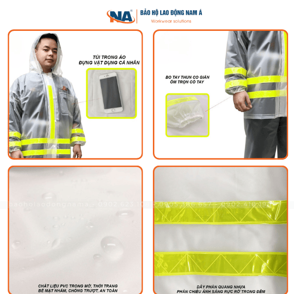 Chi tiết bộ áo mưa trong màu phản quang 