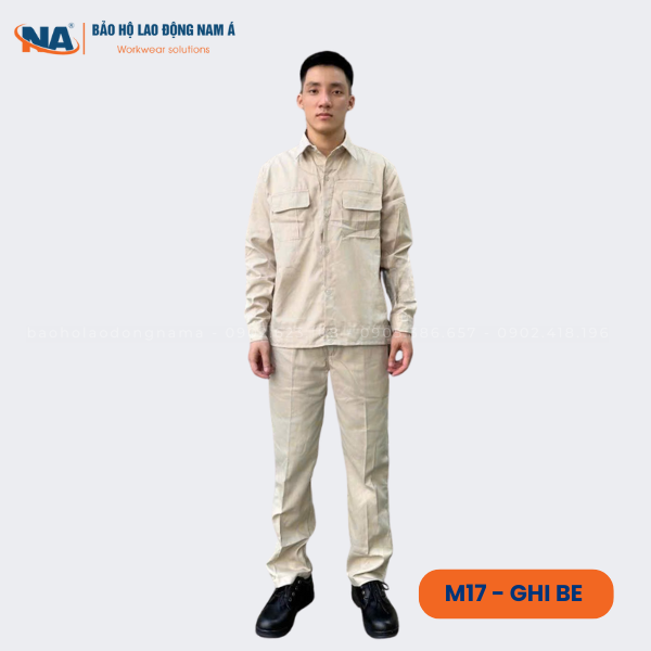 Đồng phục bảo hộ lao động may sẵn M17 ghi be 10 dong phuc bao ho lao dong may san m17 ghi be
