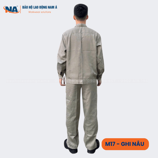 Đồng phục bảo hộ lao động may sẵn M17 ghi nâu 11 dong phuc bao ho lao dong may san m17 ghi nau 1