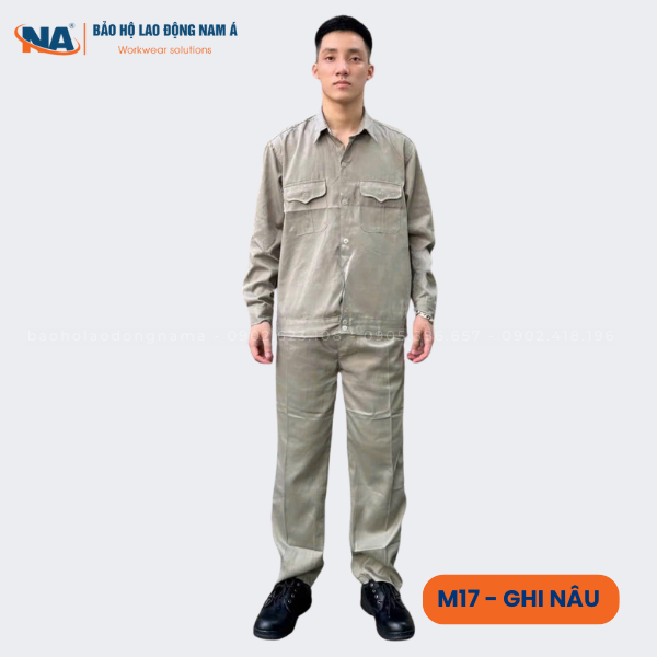 Đồng phục bảo hộ lao động may sẵn M17 ghi nâu 10 dong-phuc-bao-ho-lao-dong-may-san-m17-ghi-nau